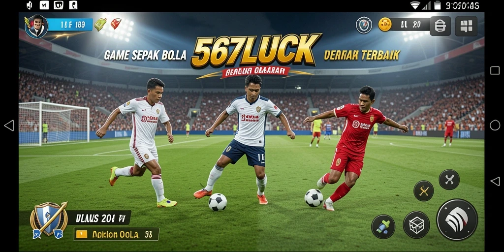 Tangkapan layar gameplay menampilkan aksi seru di lapangan sepak bola.