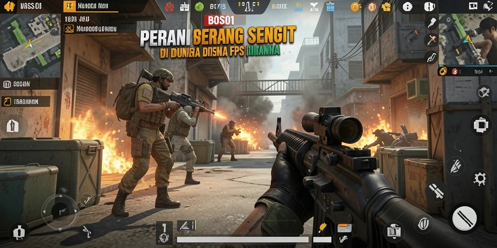 Tampilan mendebarkan dari gameplay BOS01 saat bertempur di arena FPS.