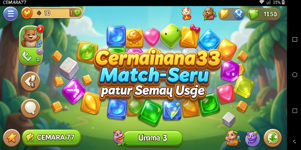 Tampilan gameplay seru CEMARA77 dengan level Match-3 yang menantang.