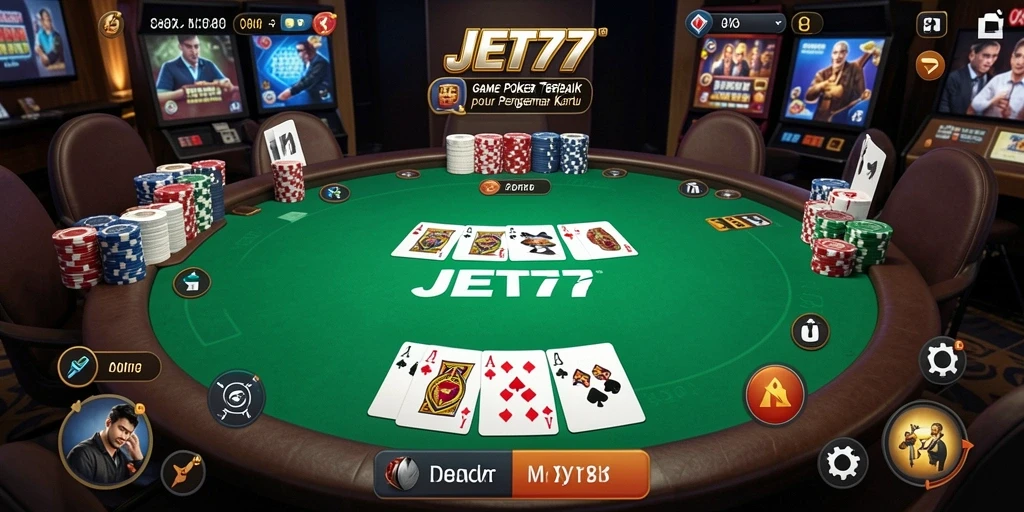Screenshot JET77 menunjukkan gameplay Poker yang seru dan interaktif.