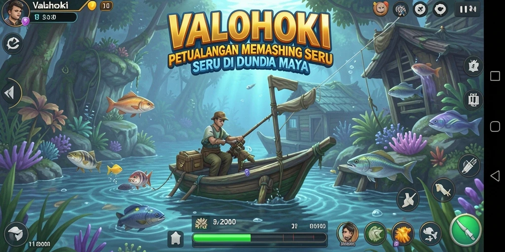Screenshot gameplay VALOHOKI menampilkan aksi memancing yang mendebarkan.
